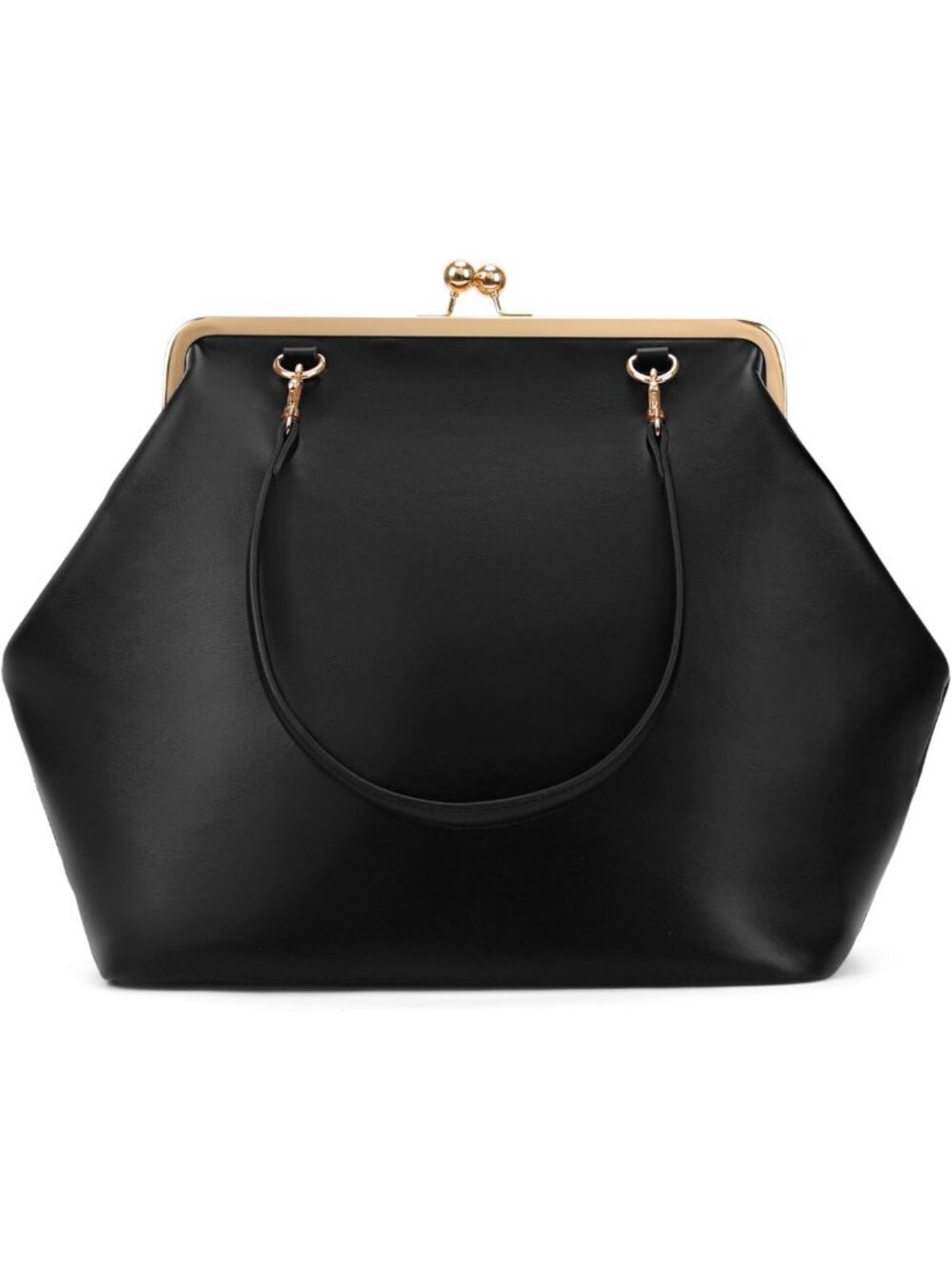 Stylish Large Women's Kiss Lock Handbag - PU Leather Top Handle Tote & Clutch